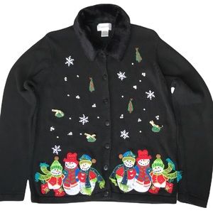 SALE Chadwicks black cotton Christmas cardigan Sz XL